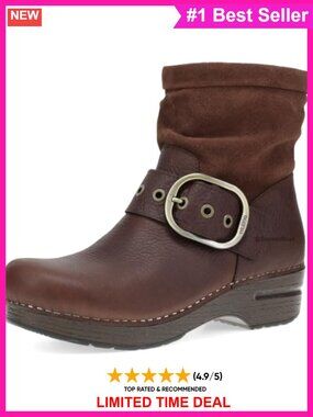 Dansko Pearson Leather Inside-Zip Bootie PU Rocker Outsole Ankle Boot